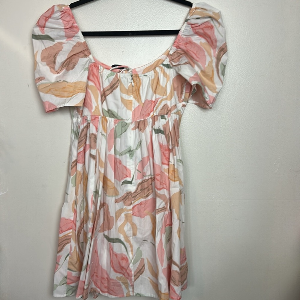 Abercrombie & Fitch Floral Poplin Keyhole Babydoll Tie Puff Sleeve Mini Dress - Picture 13 of 13